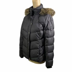 TOMMY HILFIGER Black Down Jacket w Faux Fur Hood